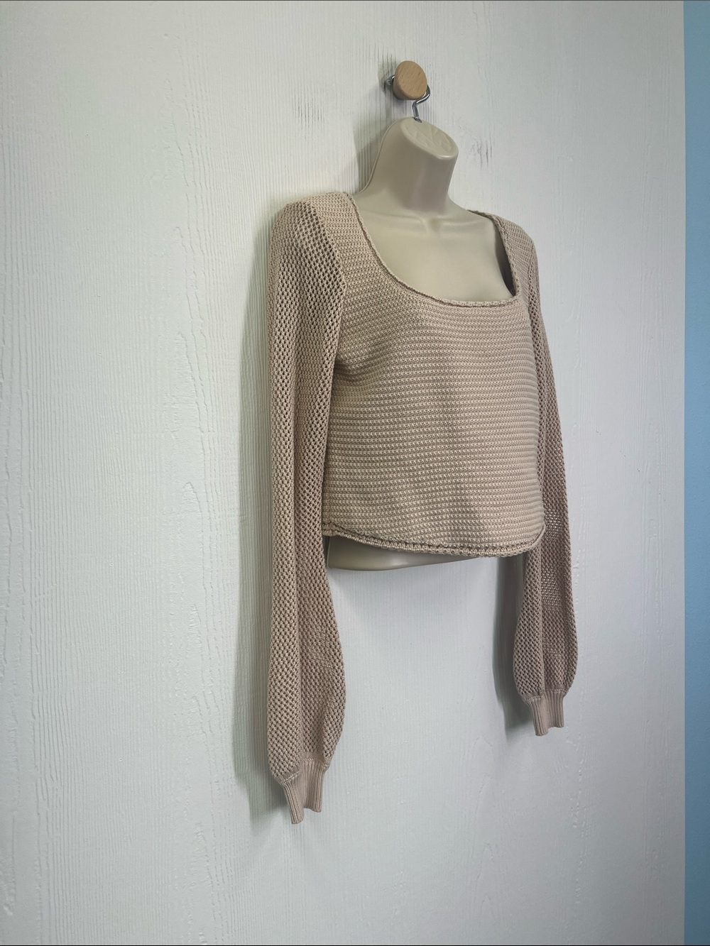 Lulus - Best Essence Beige Knit Square Neck Long Sleeve Sweater Size Small - Picture 3 of 11